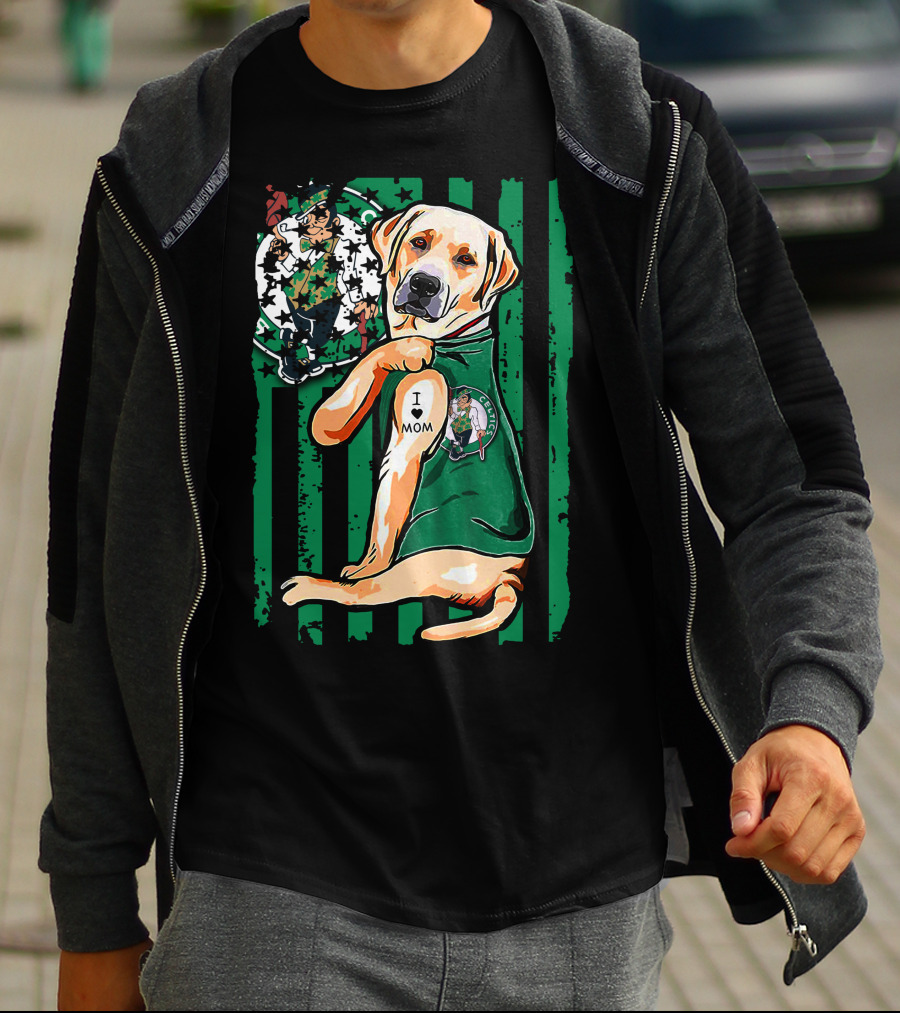 Labrador Retriever I Love Mom Boston Celtics Fan T-Shirt