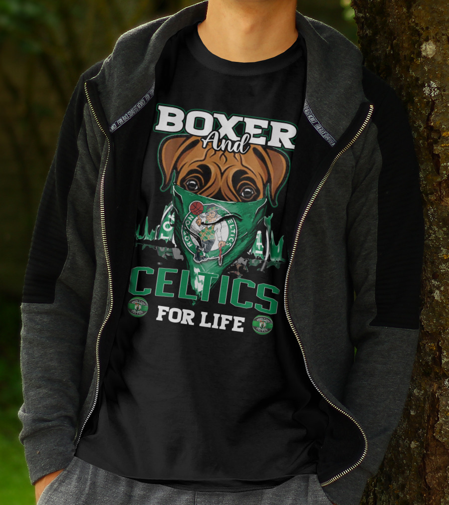 Boxer And Boston Celtics For Life T-Shirt