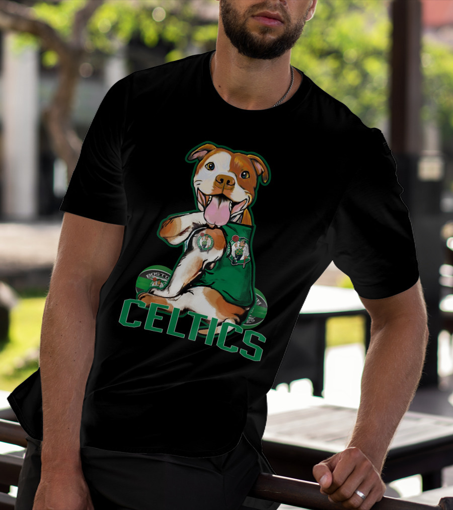 Boston Celtics Pitbull Fan With Team T-Shirt
