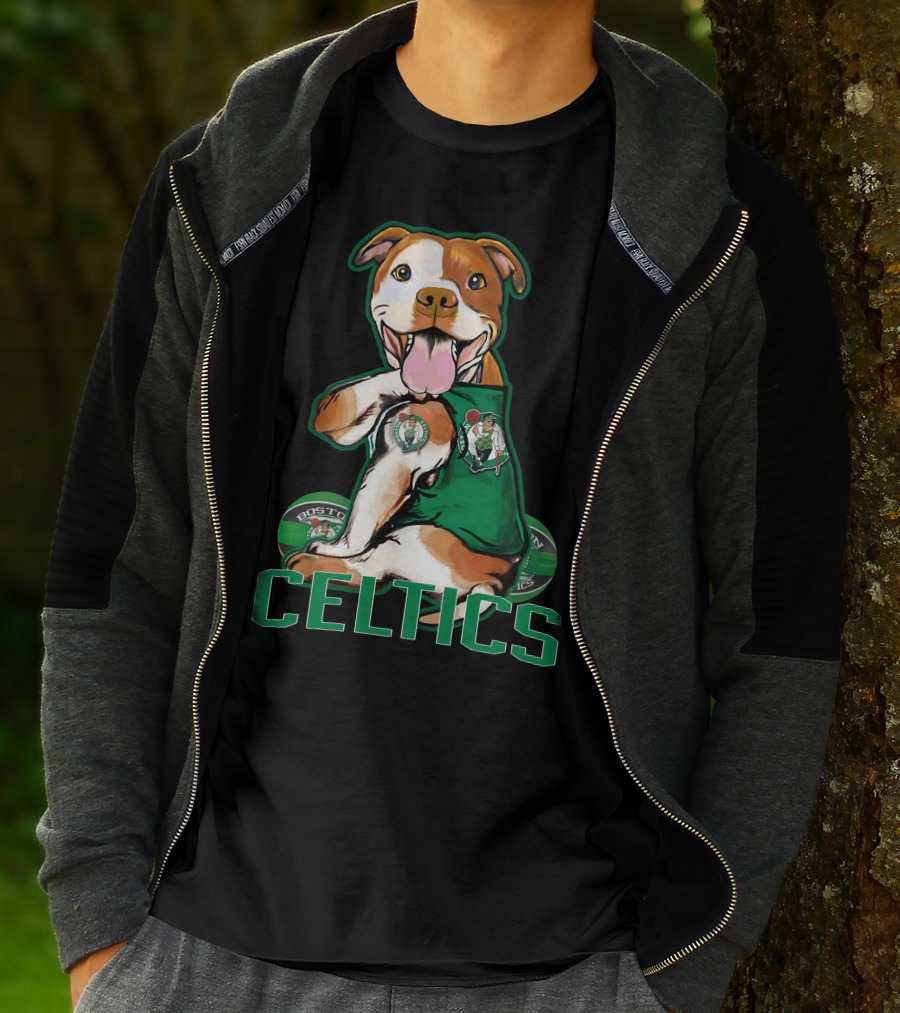Boston Celtics Pitbull Fan With Team T-Shirt
