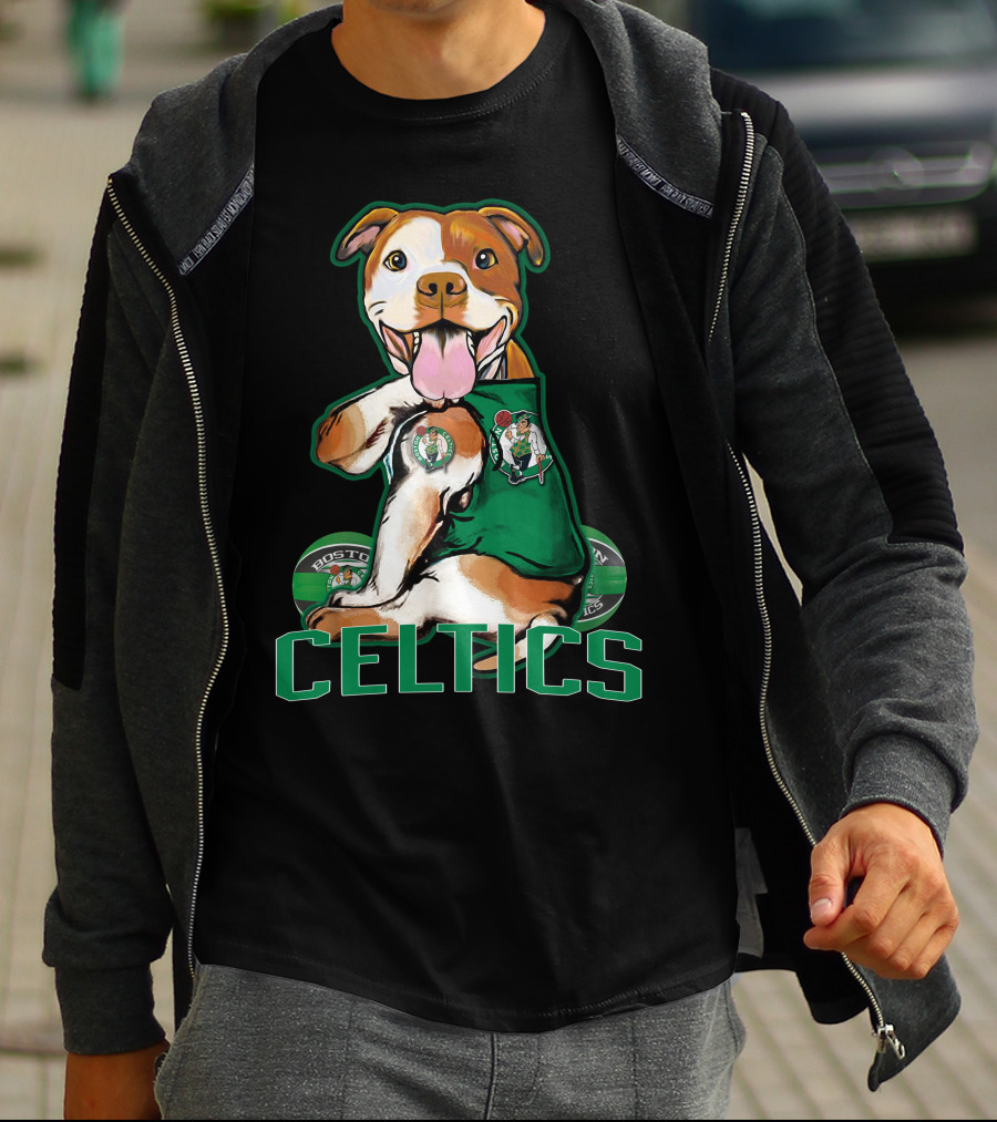 Boston Celtics Pitbull Fan With Team T-Shirt