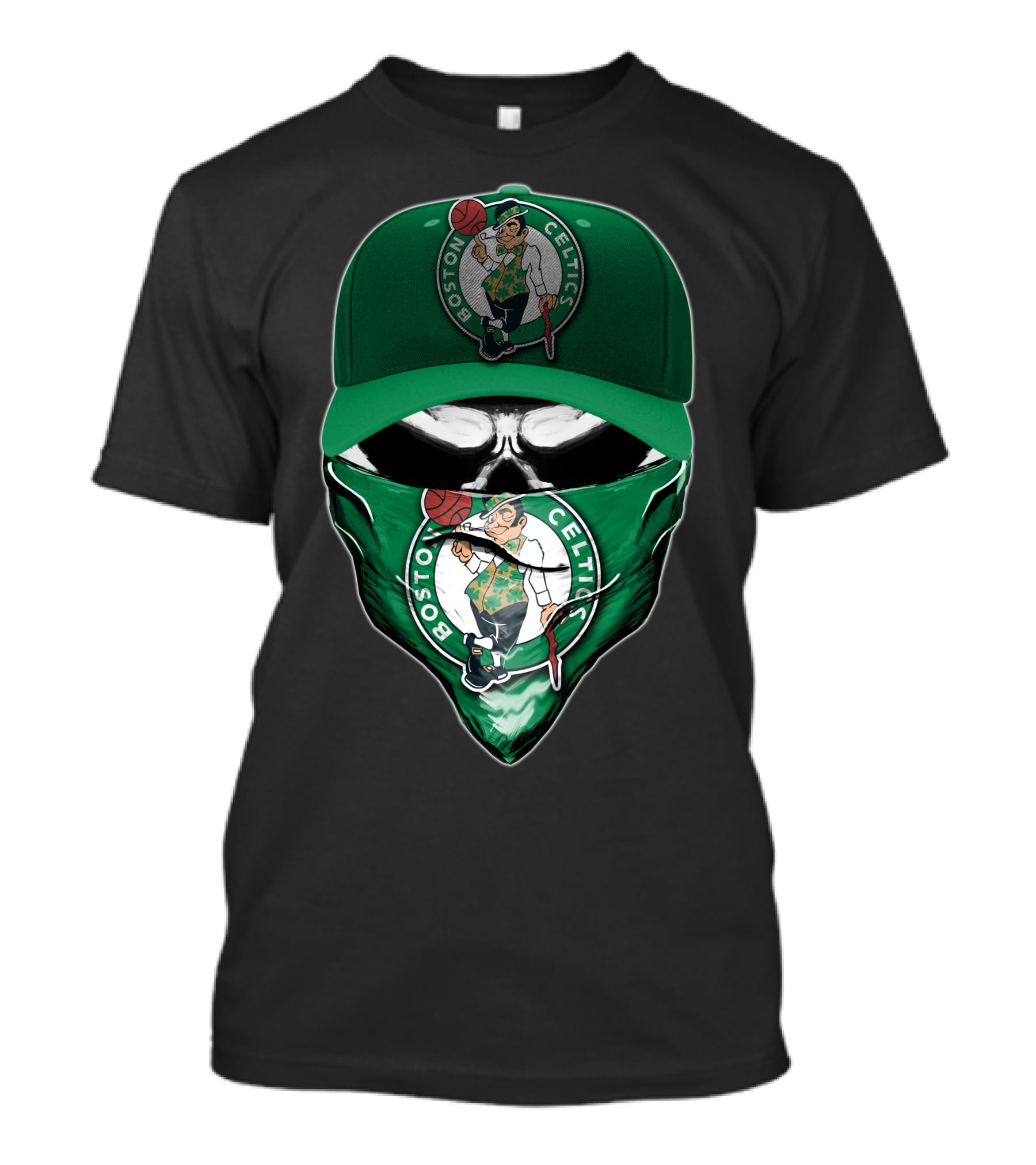 Boston Celtics Skull Mask Green Hat T-Shirt