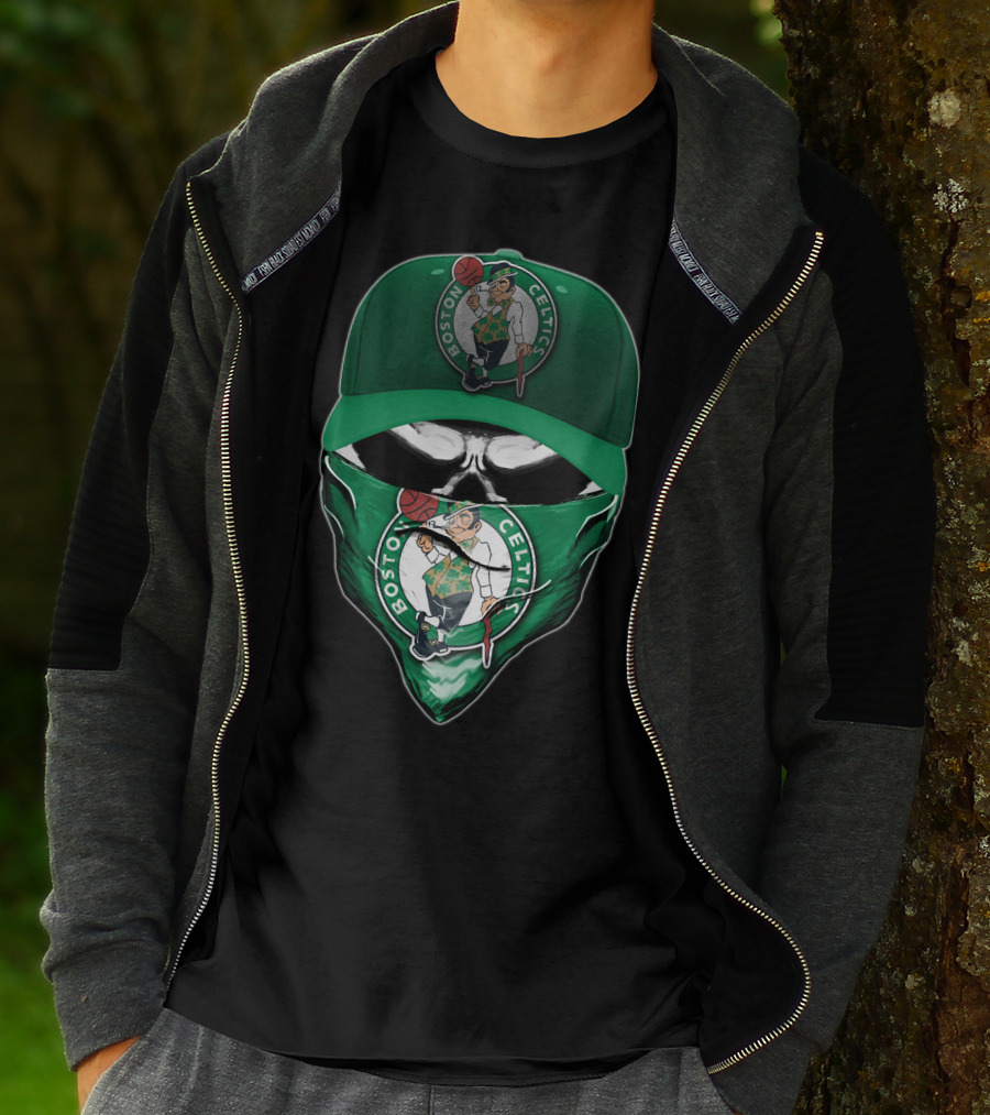 Boston Celtics Skull Mask Green Hat T-Shirt