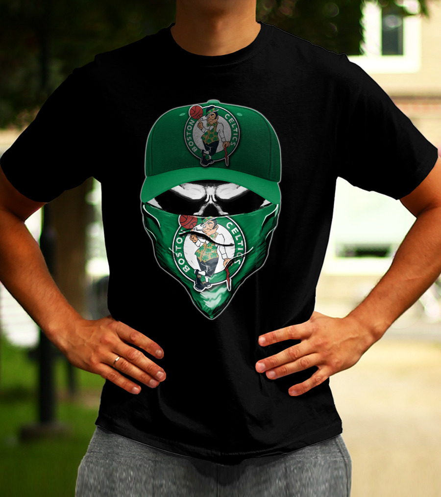 Boston Celtics Skull Mask Green Hat T-Shirt