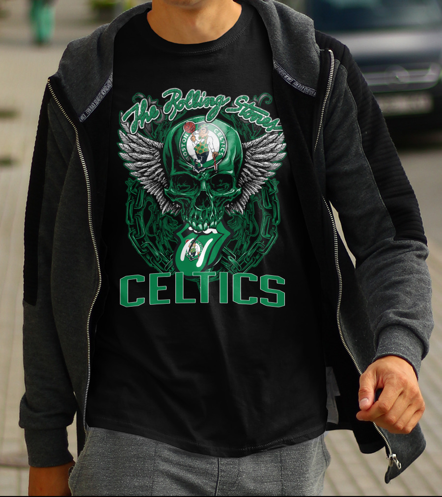 The Rolling Stones Celtics Boston Basketball Skull Logo Mashup T-Shirt