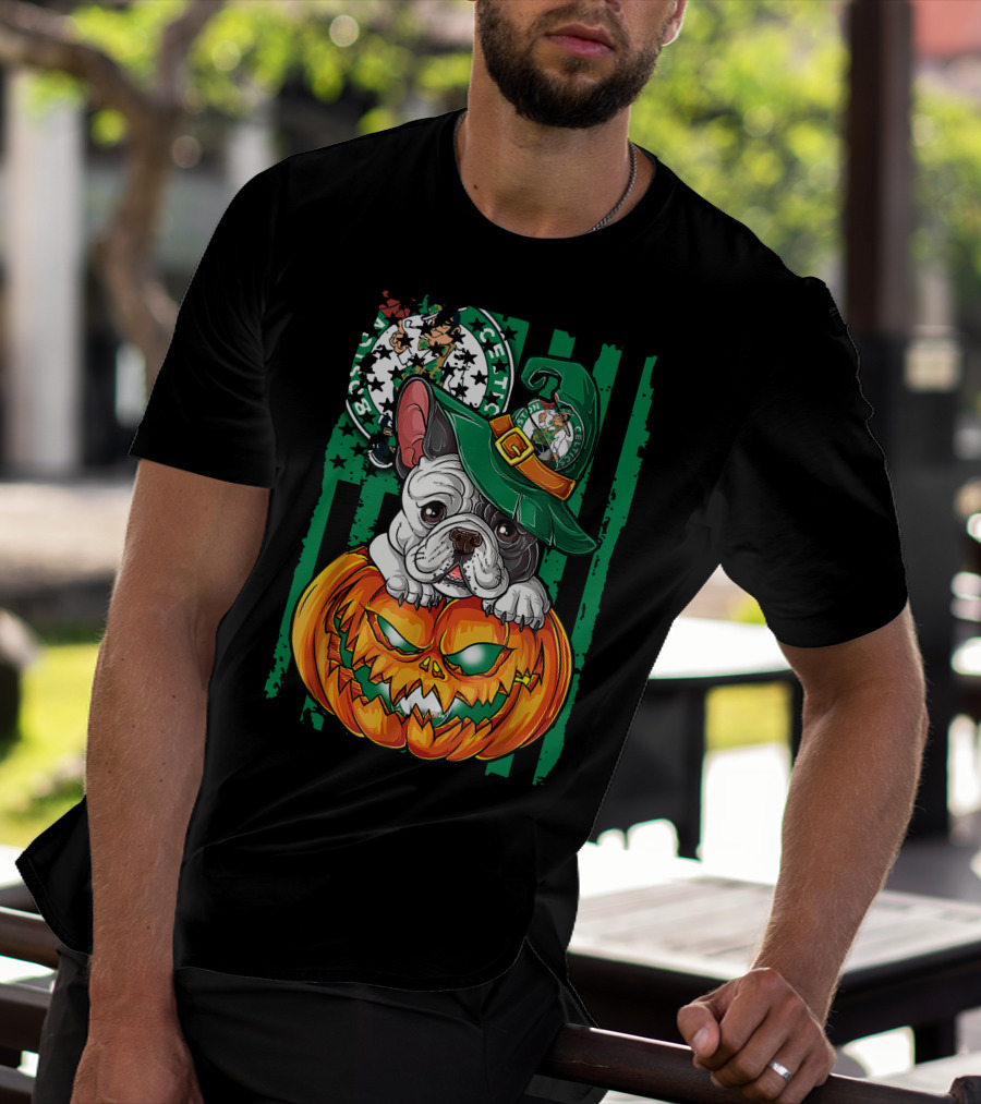 Bulldog Halloween Boston Celtics Pumpkin Hat T-Shirt