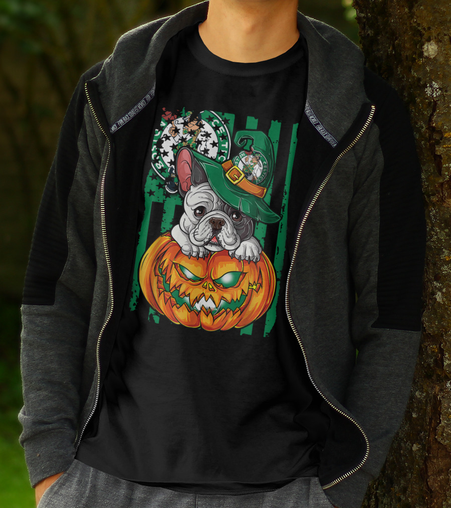 Bulldog Halloween Boston Celtics Pumpkin Hat T-Shirt