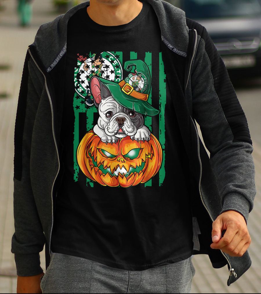 Bulldog Halloween Boston Celtics Pumpkin Hat T-Shirt