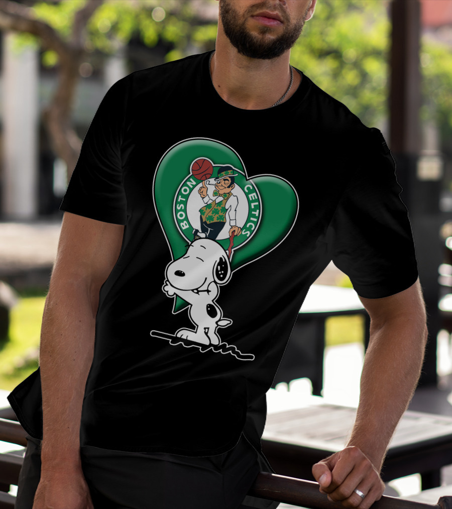 Snp V1 Boston Celtics Heart With Snoopy T-Shirt