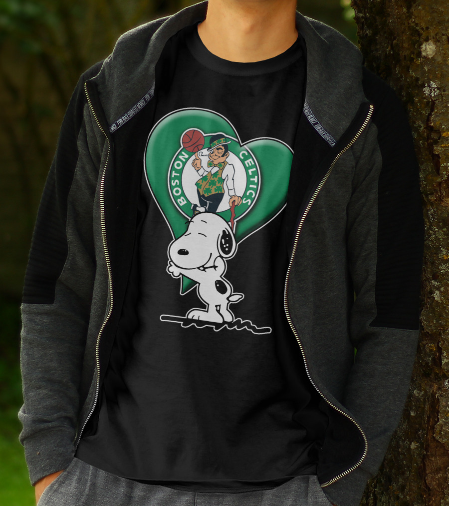 Snp V1 Boston Celtics Heart With Snoopy T-Shirt