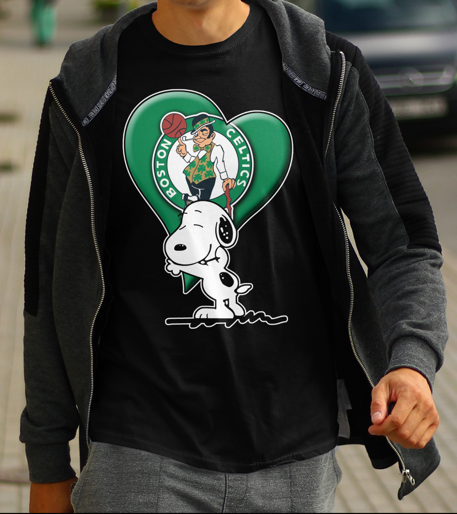 Snp V1 Boston Celtics Heart With Snoopy T-Shirt