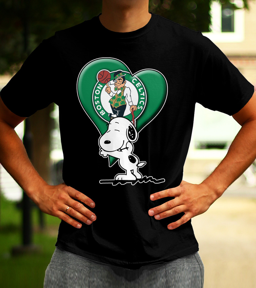 Snp V1 Boston Celtics Heart With Snoopy T-Shirt