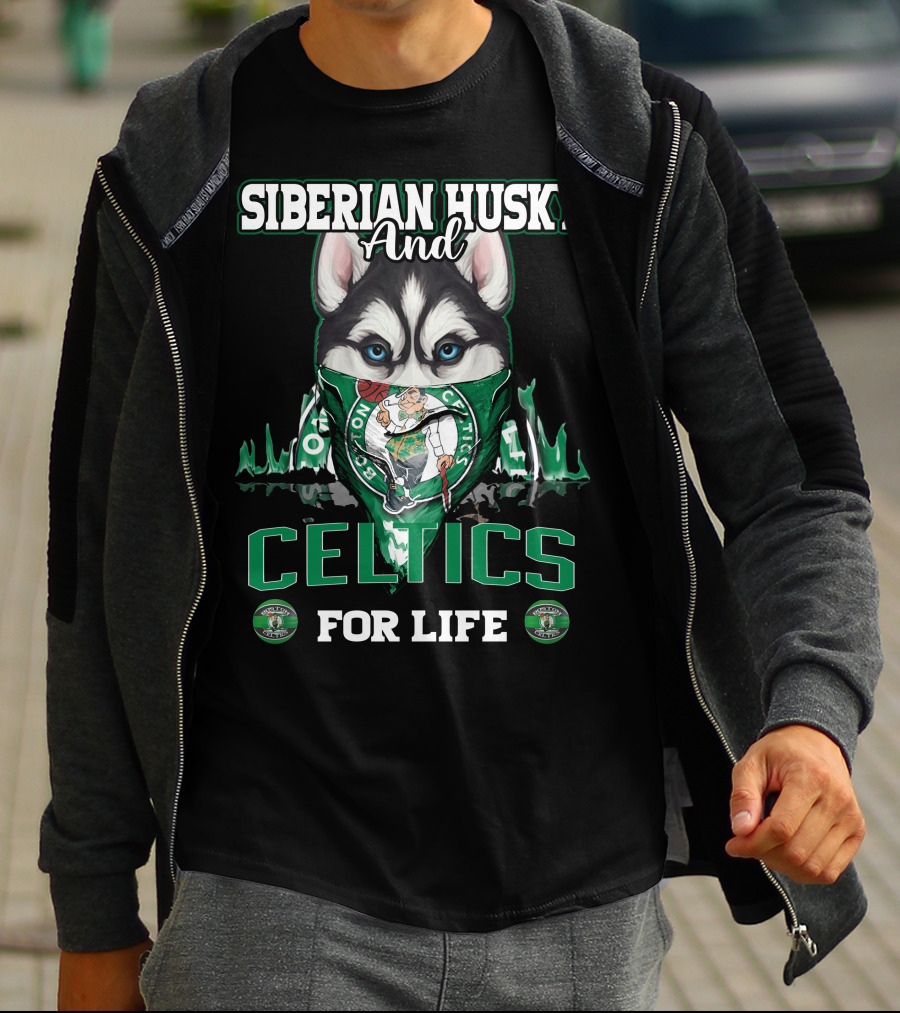 Siberian Husky And Celtics For Life Boston Celtics T-Shirt