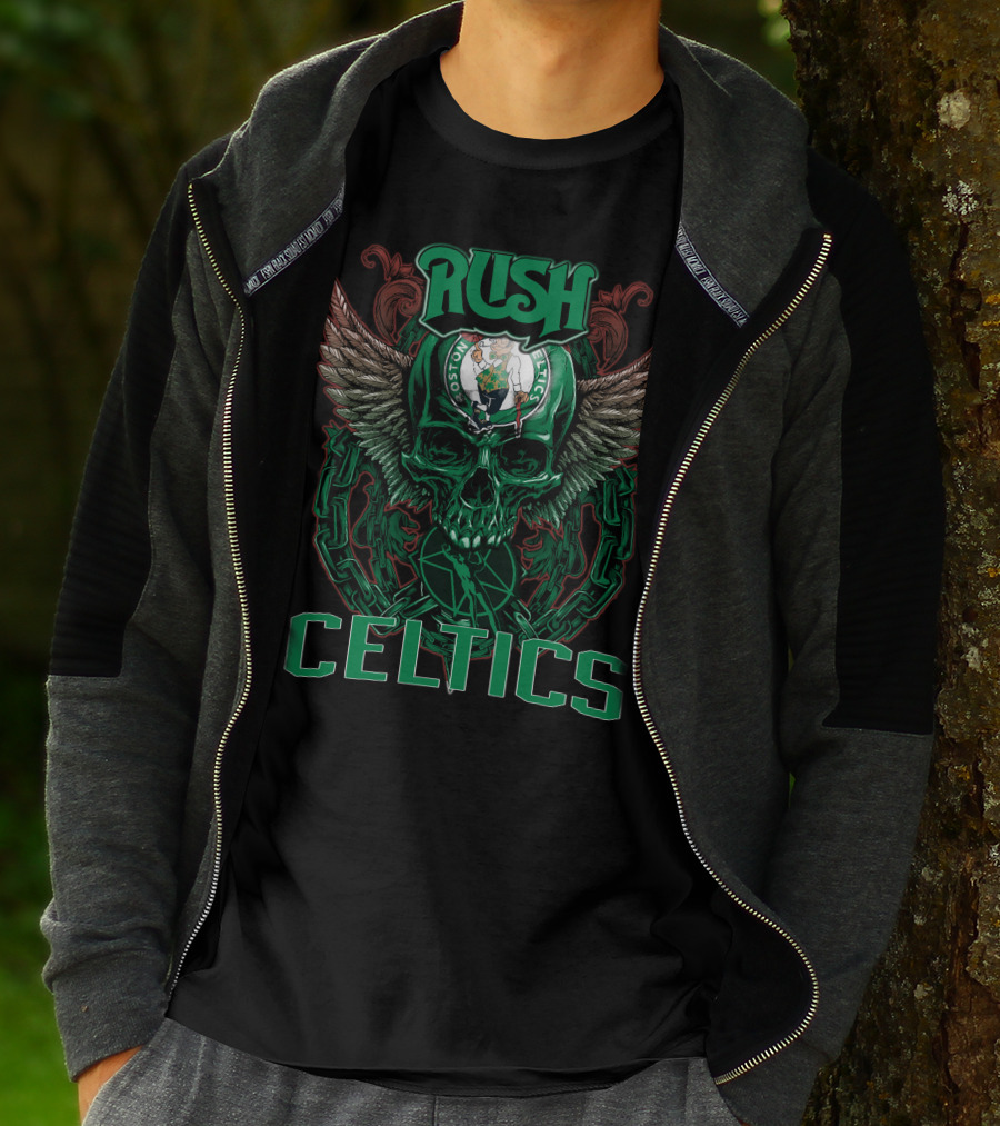 Rush Boston Celtics Skull Wings Chain T-Shirt