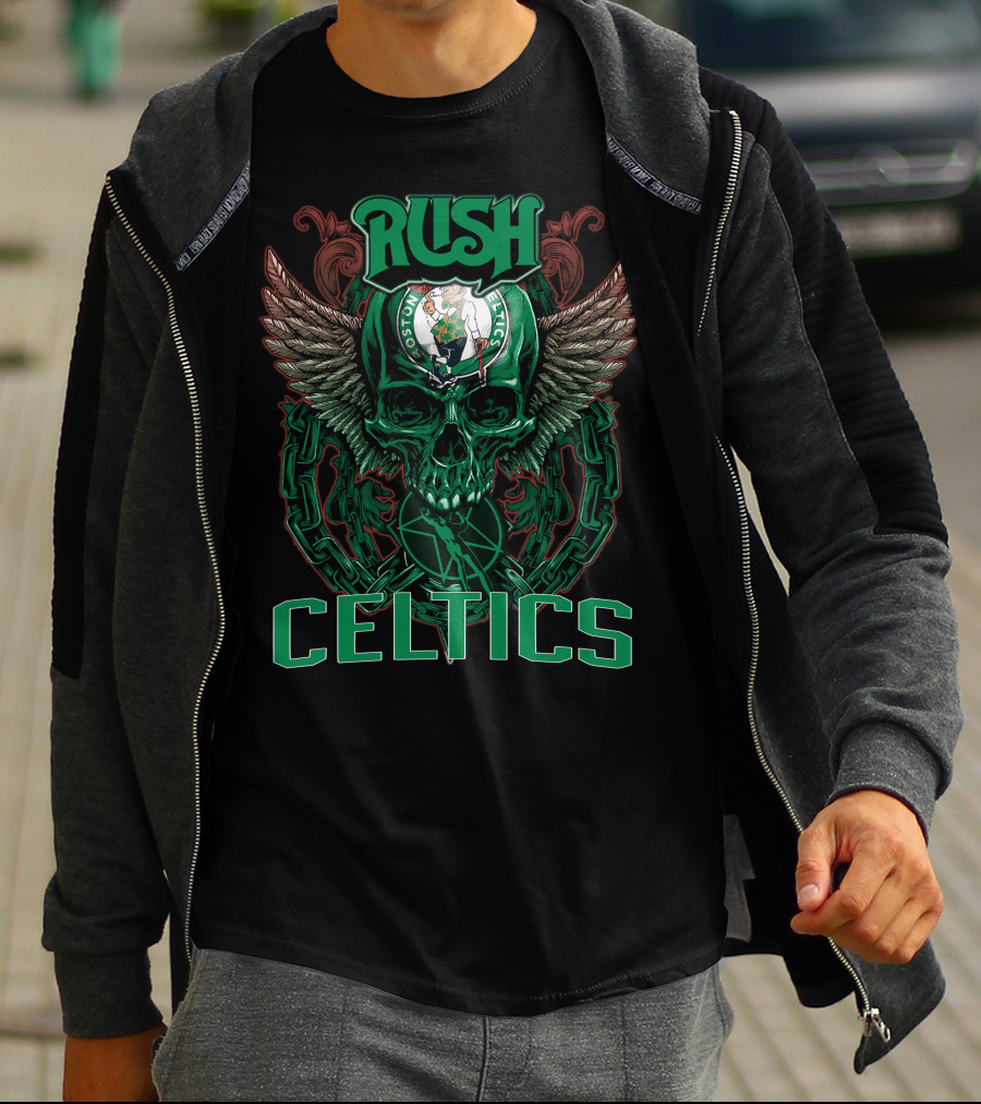 Rush Boston Celtics Skull Wings Chain T-Shirt
