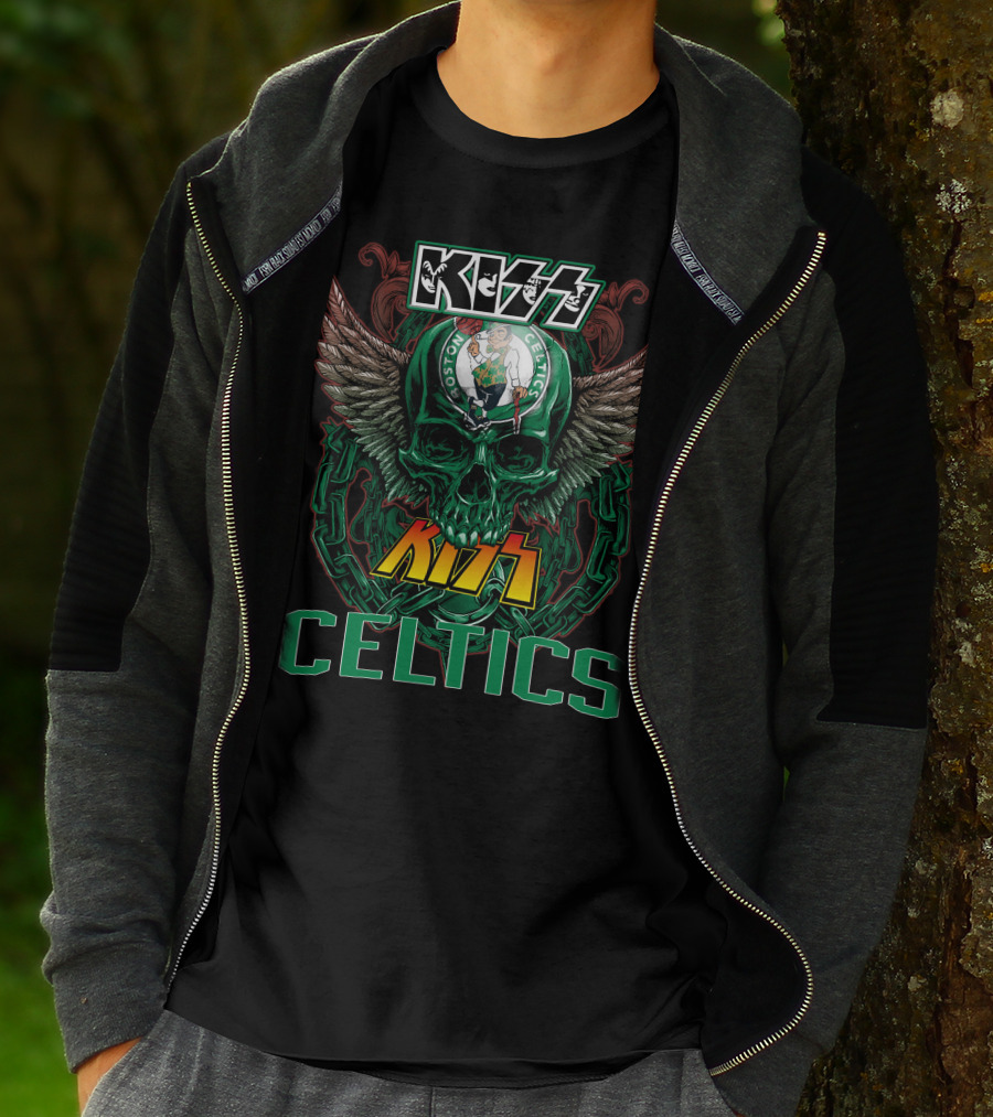 KISS Boston Celtics Skulls And Wings T-Shirt