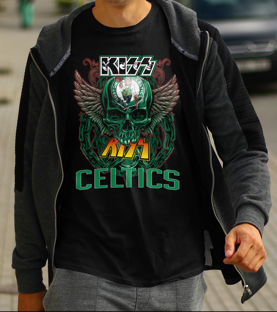 KISS Boston Celtics Skulls And Wings T-Shirt
