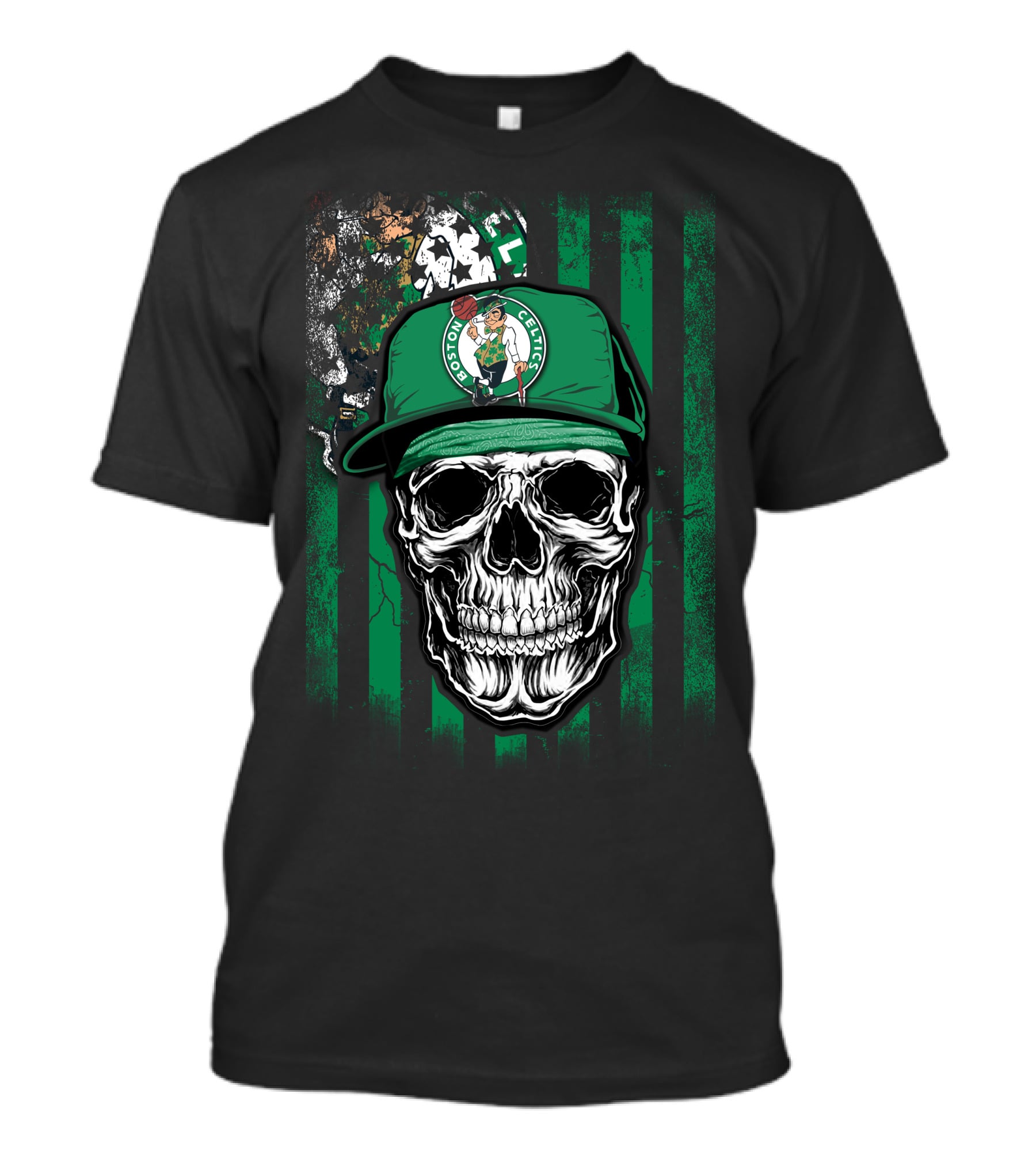 Boston Celtics Skull With Team Logo Hat T-Shirt