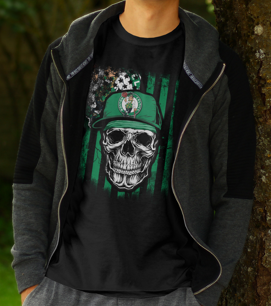 Boston Celtics Skull With Team Logo Hat T-Shirt