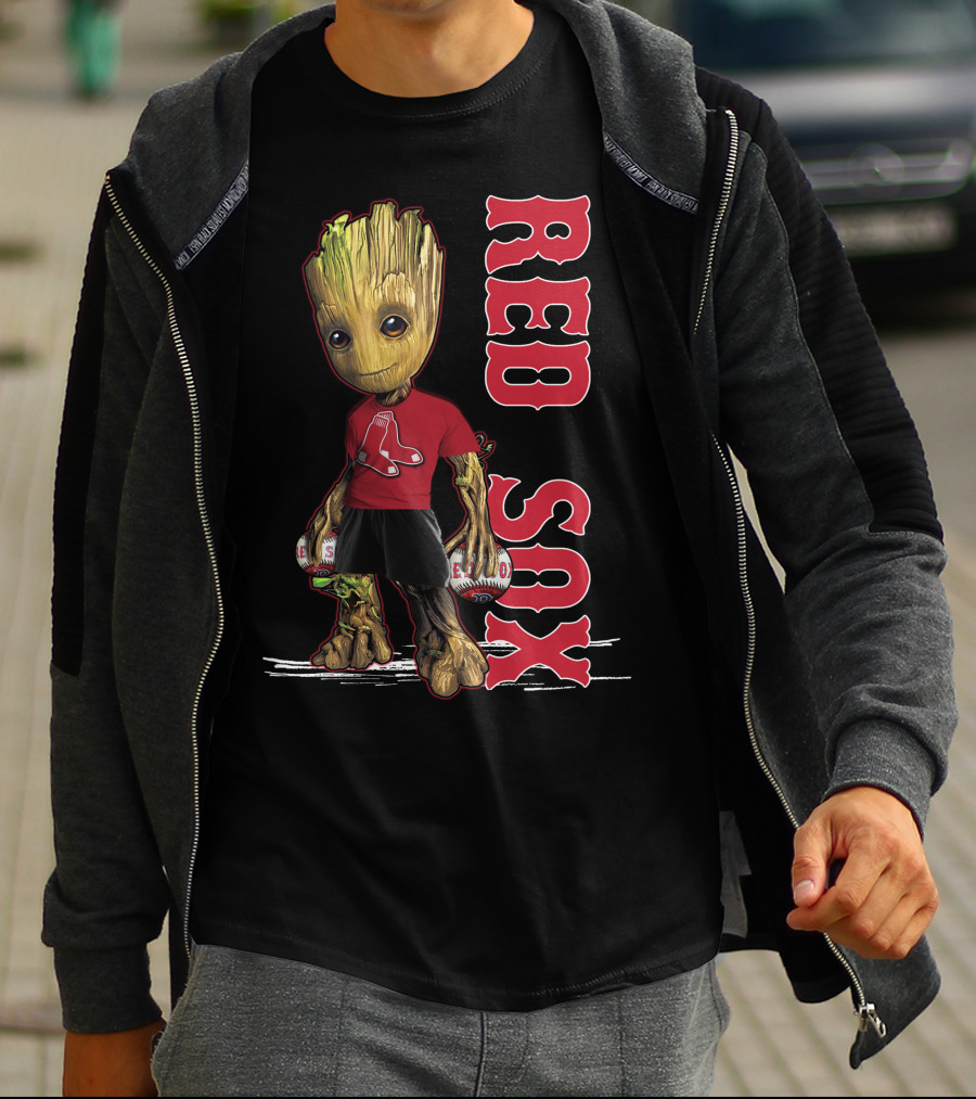 Baby Groot Boston Red Sox Fan Holding Baseballs T-Shirt