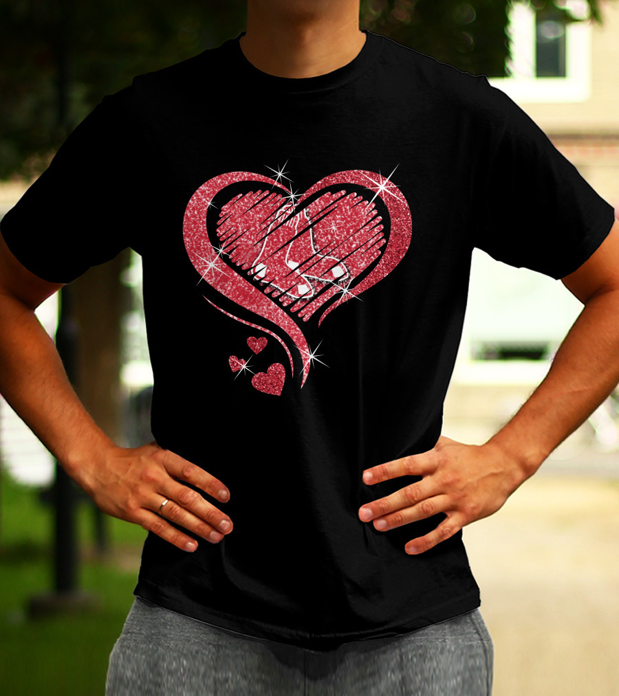 Heart Diamond Boston Red Sox Sparkle Love T-Shirt