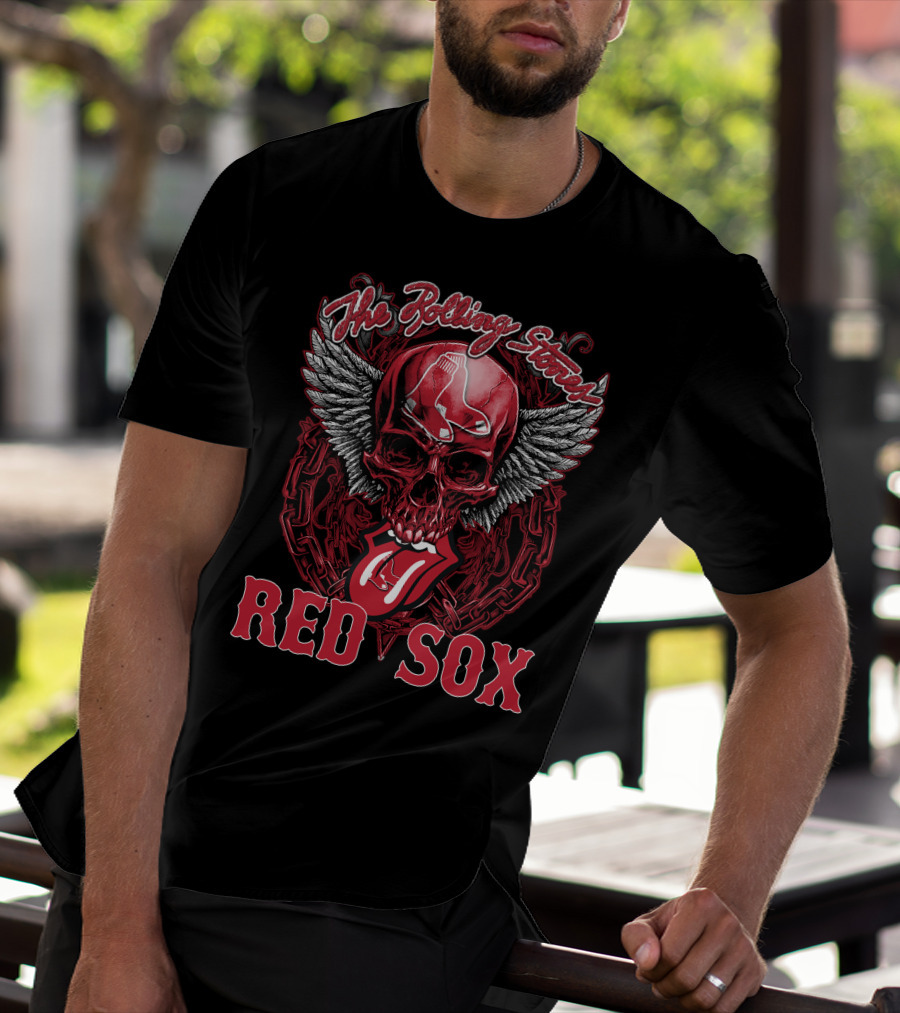 The Rolling Stones Boston Red Sox Skull And Tongue Logo Fusion T-Shirt