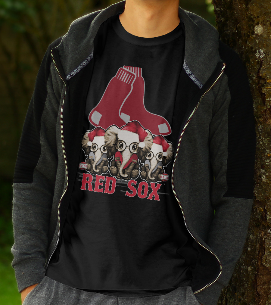 Elephan Xmas Red Sox Santa Hat Trio T-Shirt