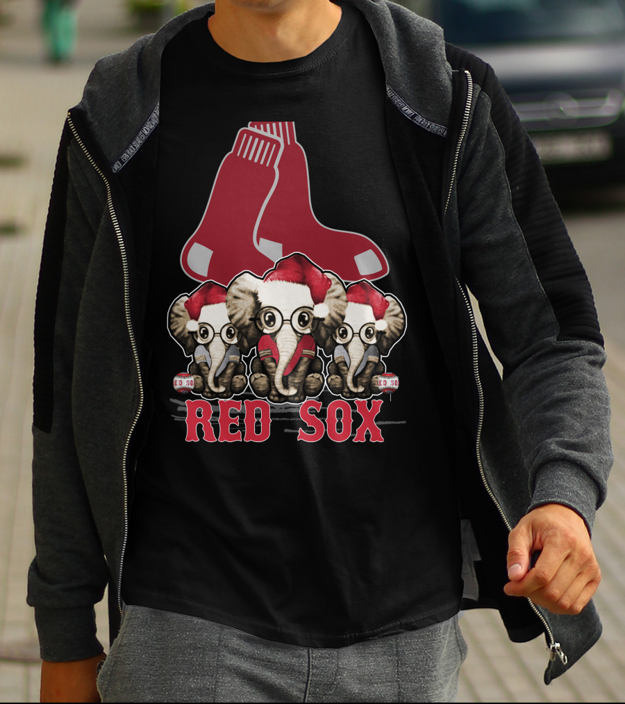 Elephan Xmas Red Sox Santa Hat Trio T-Shirt