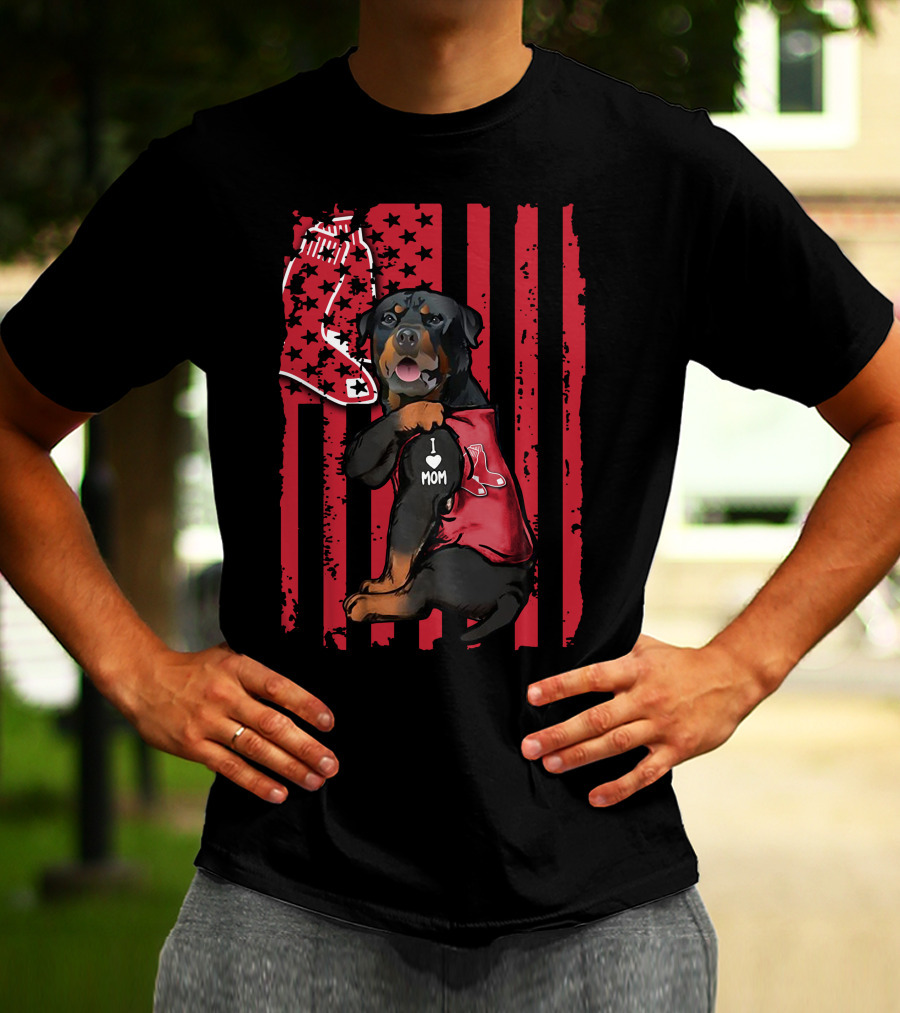 Boston Red Sox Rottweiler I Love Mom T-Shirt