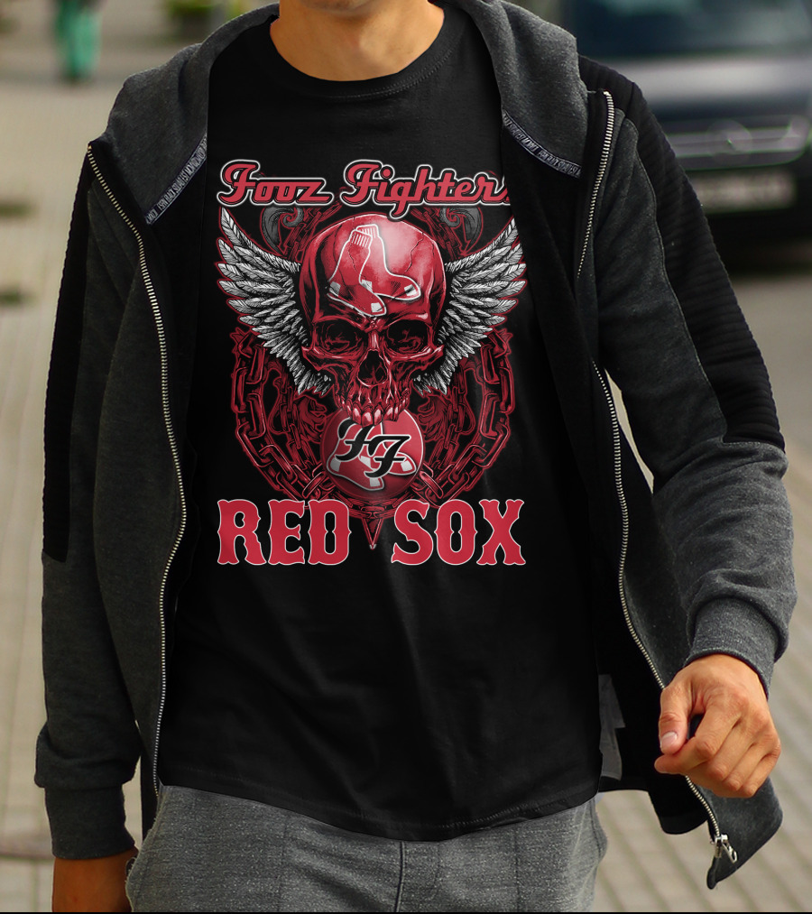 Fooz Fighters Ff Boston Red Sox Skull Wings Chains T-Shirt