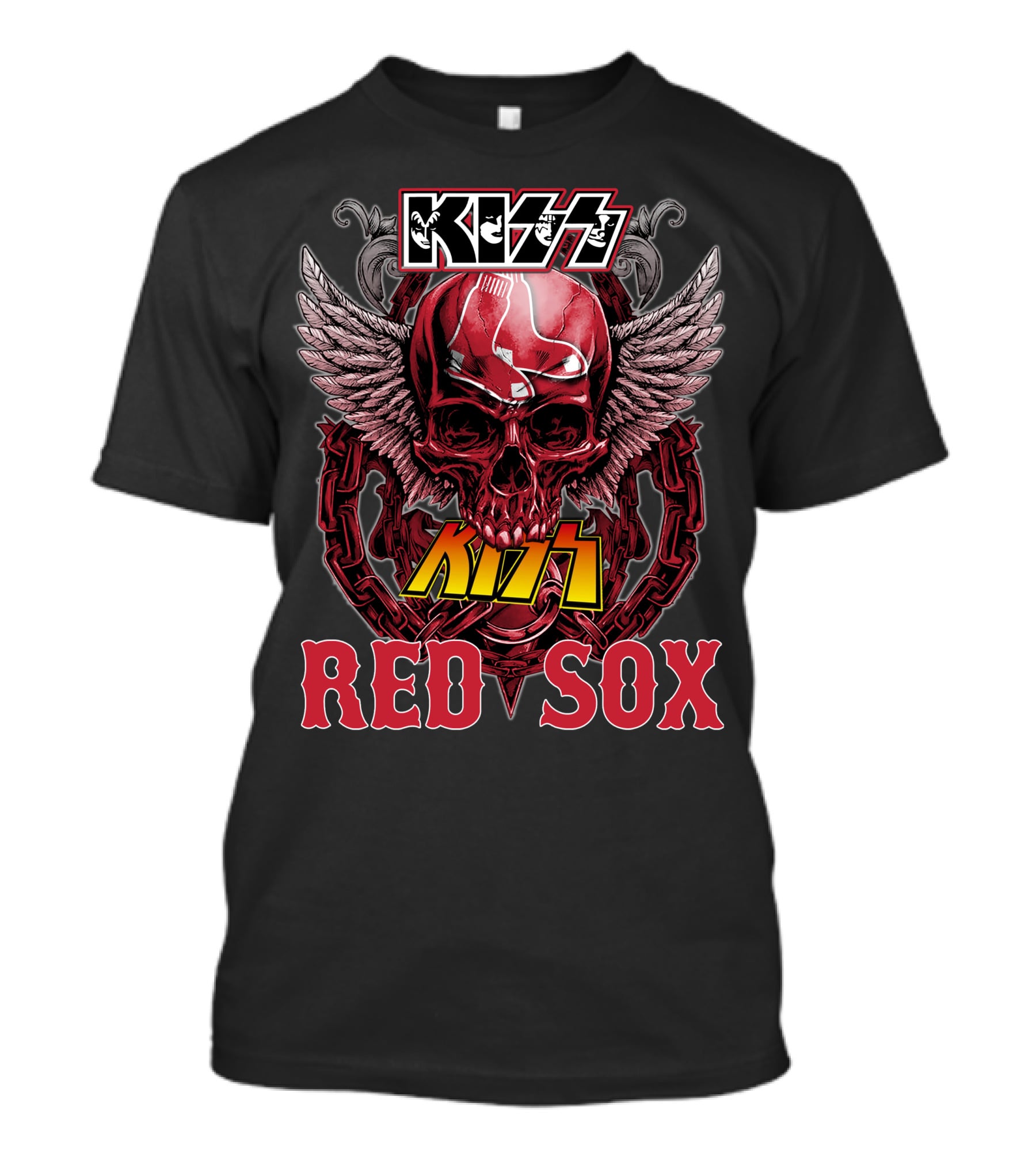 KISS Boston Red Sox Skull Chains Wings T-Shirt