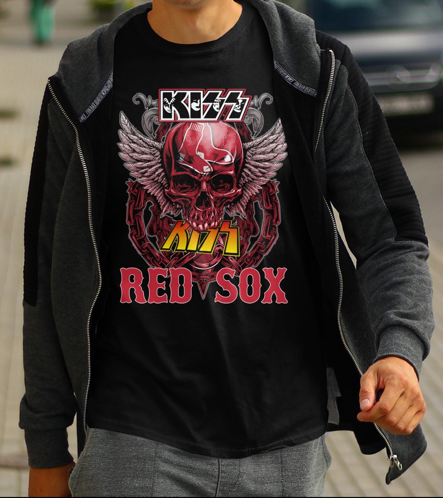 KISS Boston Red Sox Skull Chains Wings T-Shirt