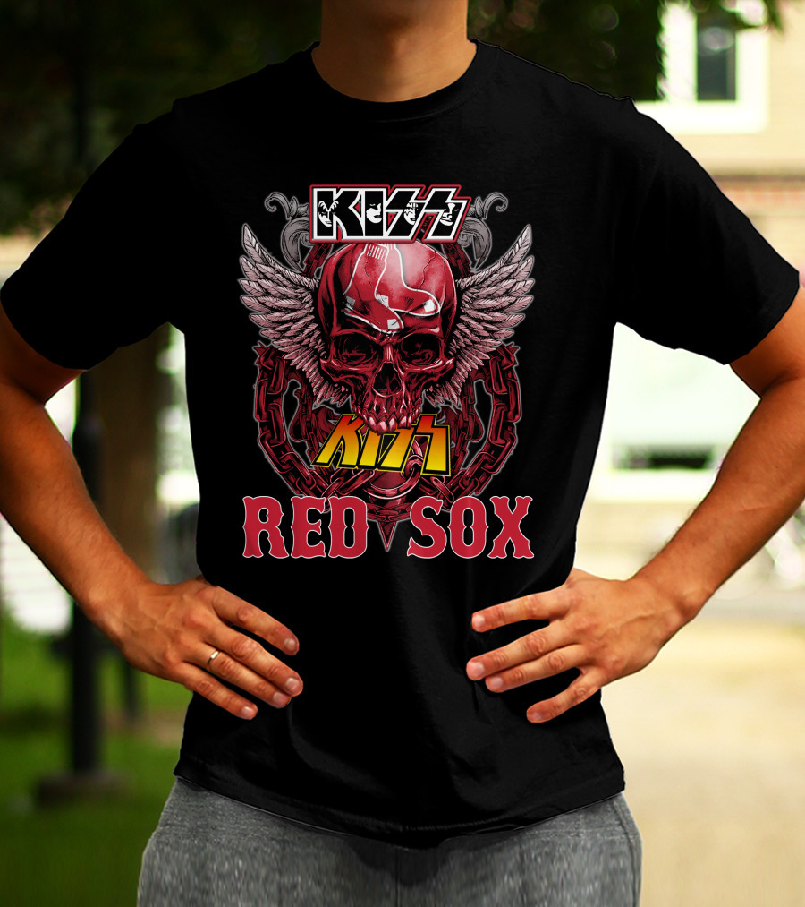 KISS Boston Red Sox Skull Chains Wings T-Shirt