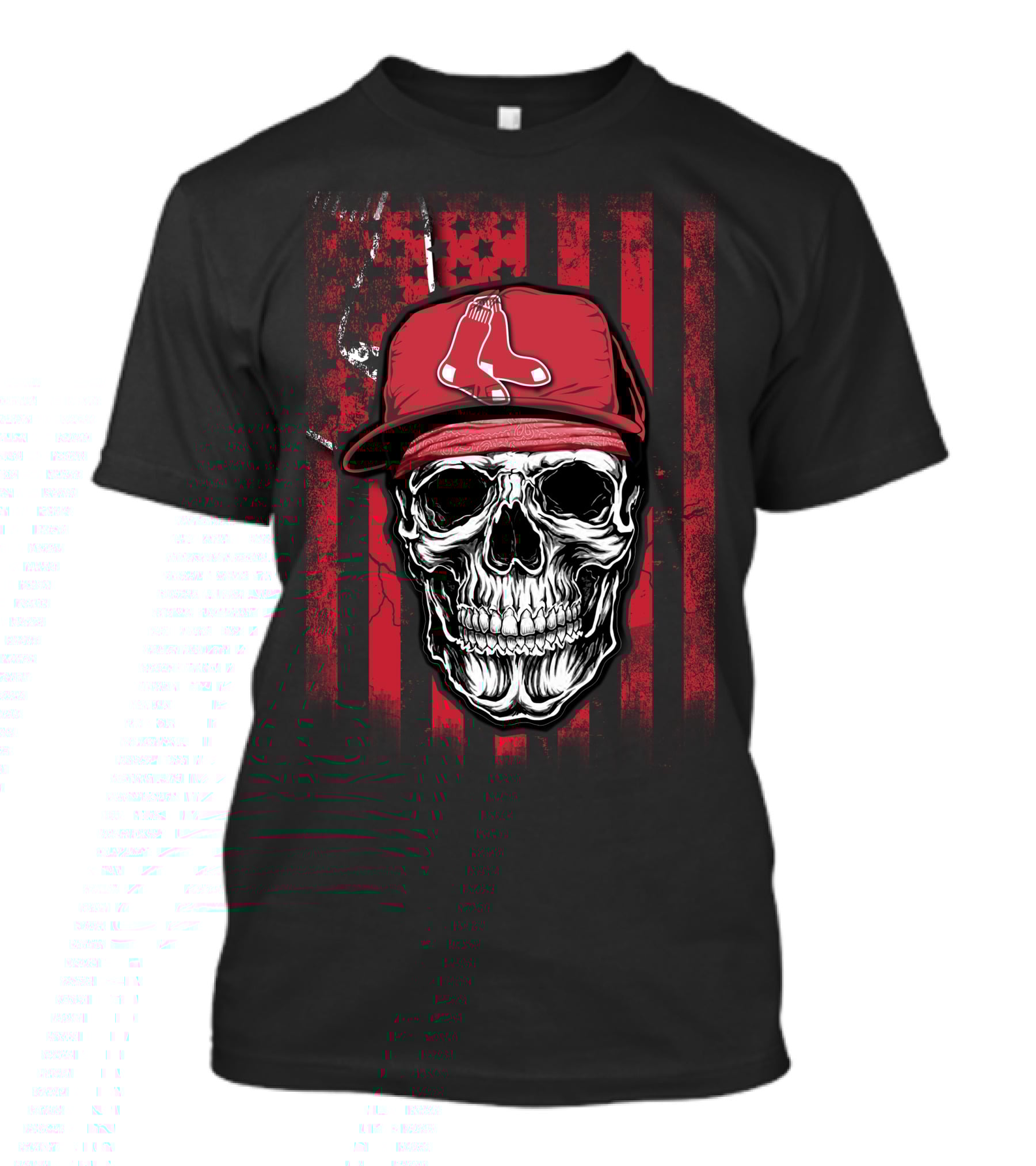 Boston Red Sox Skull Logo Cap On Red And Black T-Shirt