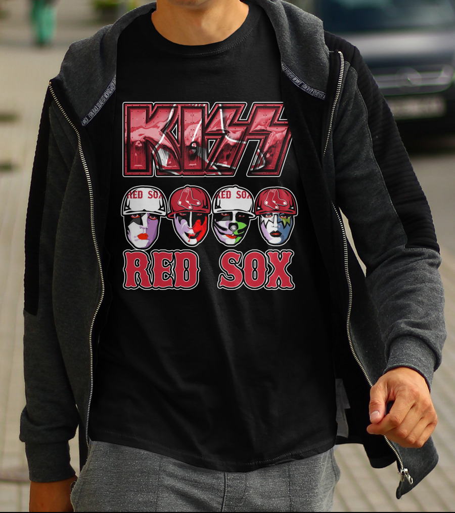 KISS Boston Red Sox Faces In Makeup And Hats T-Shirt