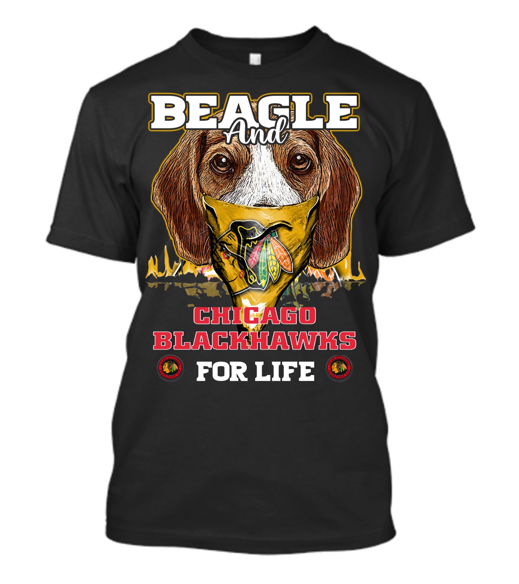 Beagle And Chicago Blackhawks For Life With Iconic T-Shirt