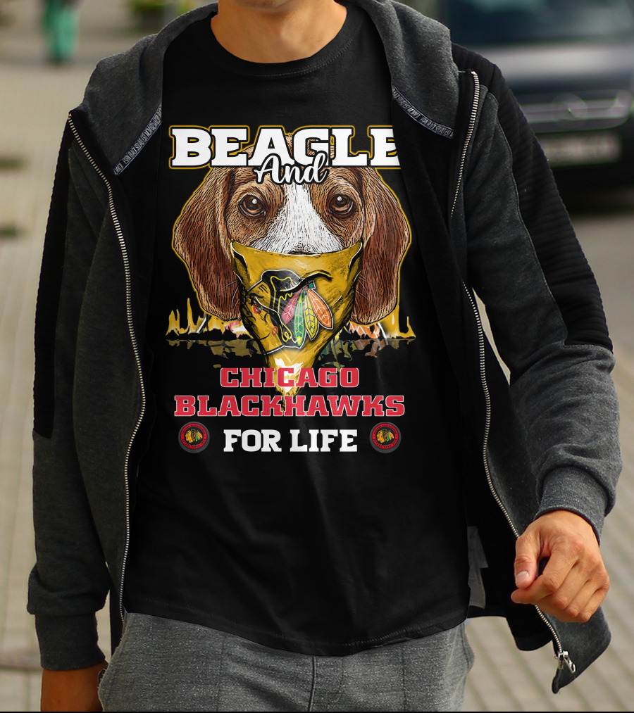 Beagle And Chicago Blackhawks For Life With Iconic T-Shirt