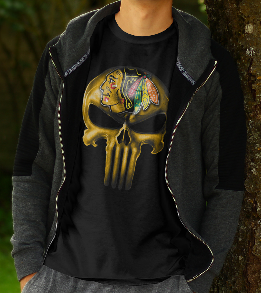 Skull Chicago Blackhawks Punisher Fusion T-Shirt