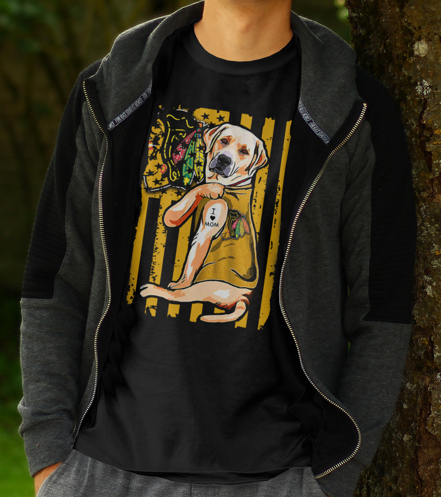 Labrador Retriever I Love Mom Chicago Blackhawks Stripes T-Shirt