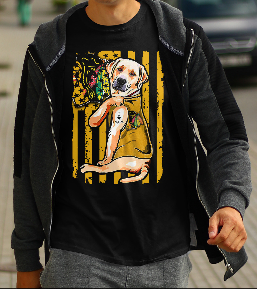 Labrador Retriever I Love Mom Chicago Blackhawks Stripes T-Shirt