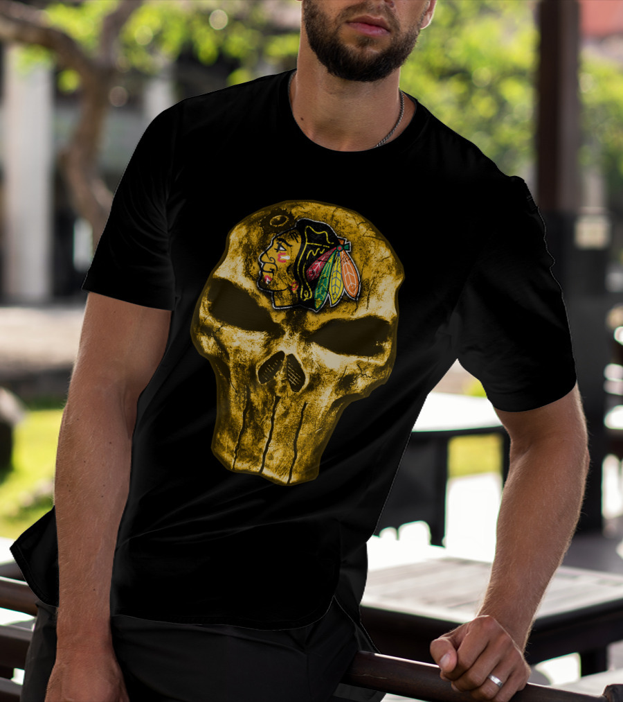 Skull Chicago Blackhawks Logo Fusion T-Shirt