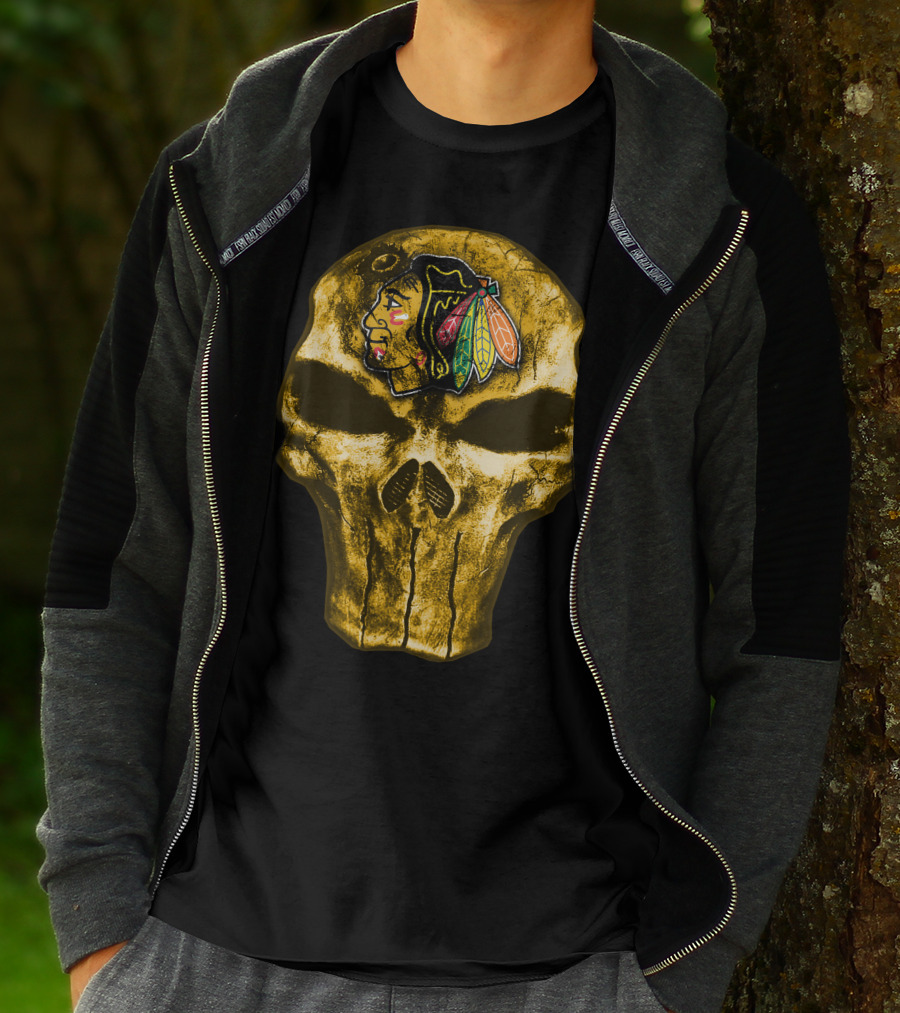 Skull Chicago Blackhawks Logo Fusion T-Shirt