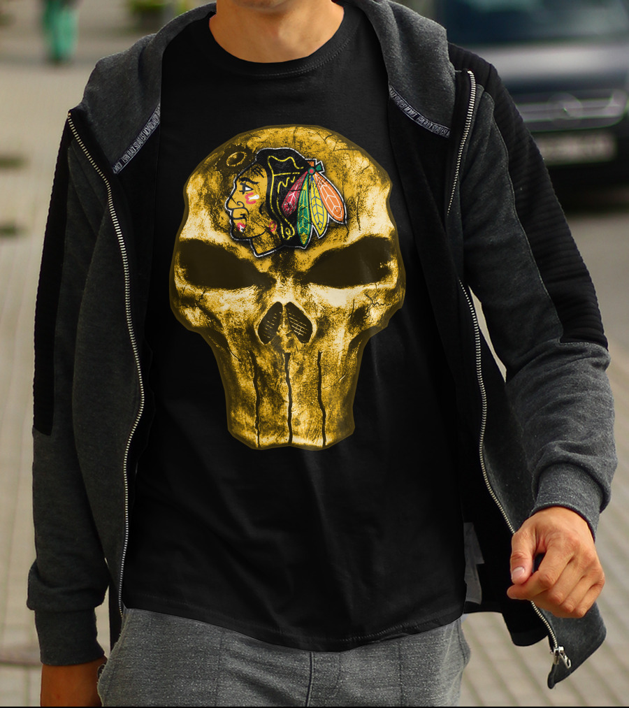 Skull Chicago Blackhawks Logo Fusion T-Shirt