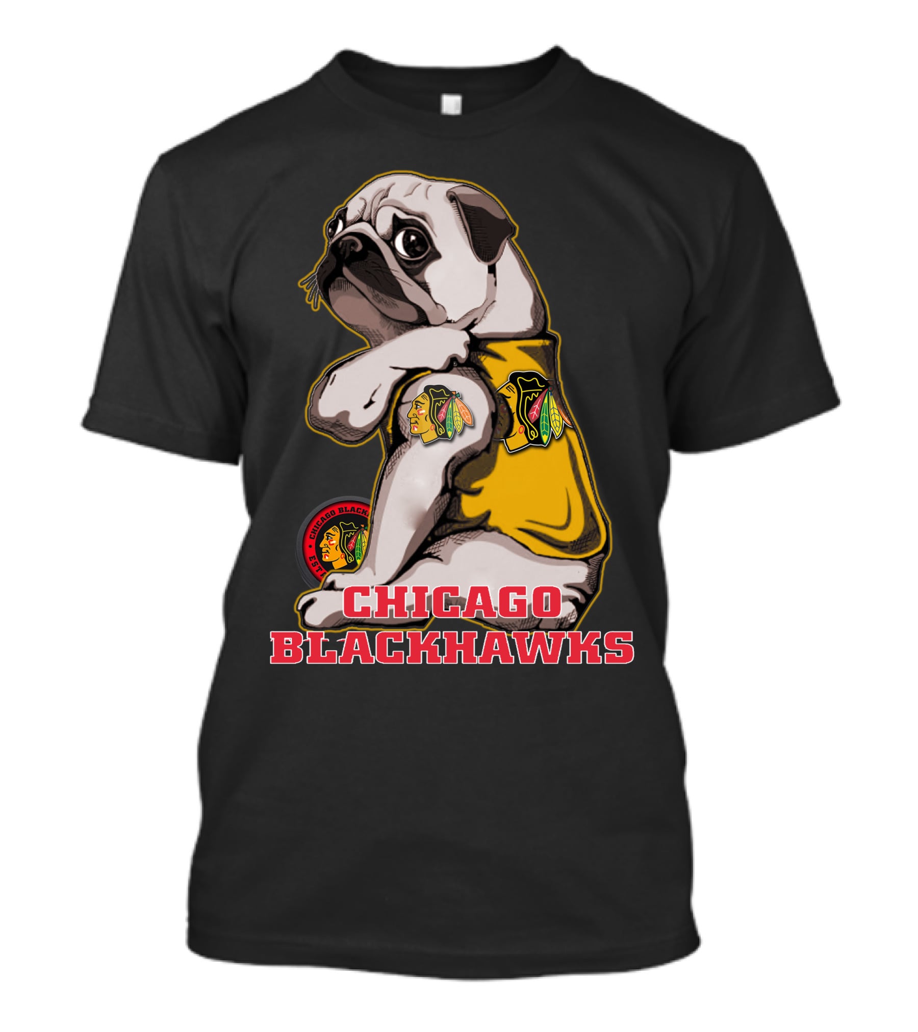Chicago Blackhawks Pug Wearing Team T-Shirt