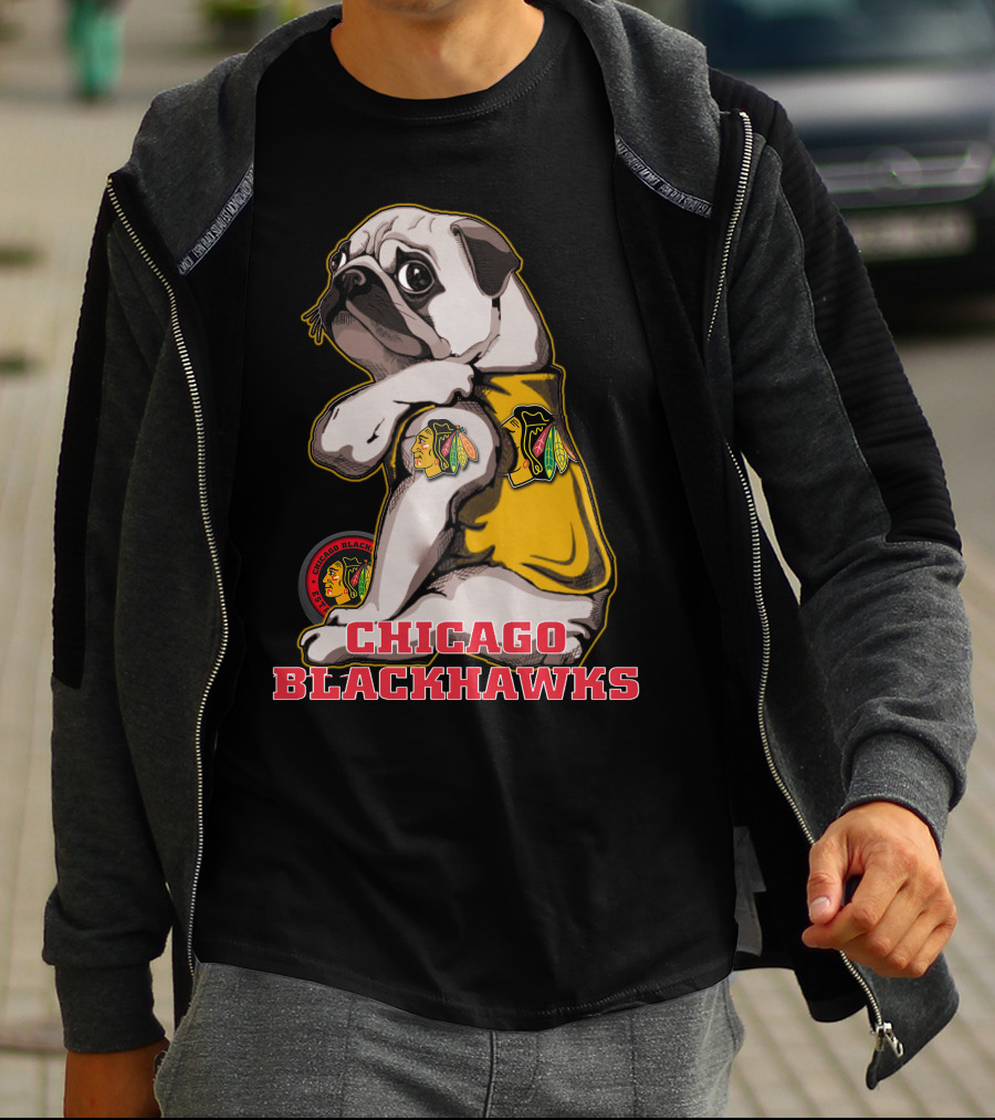 Chicago Blackhawks Pug Wearing Team T-Shirt