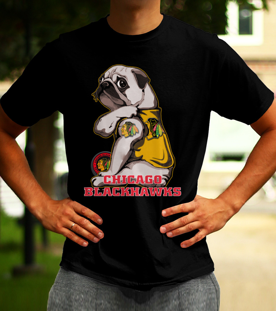 Chicago Blackhawks Pug Wearing Team T-Shirt
