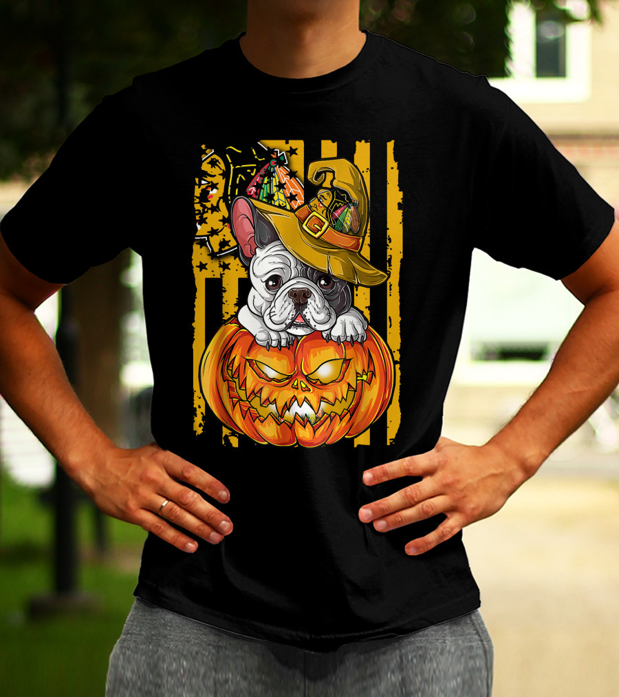 Hlw Bulldog Halloween Pumpkin Chicago Blackhawks T-Shirt