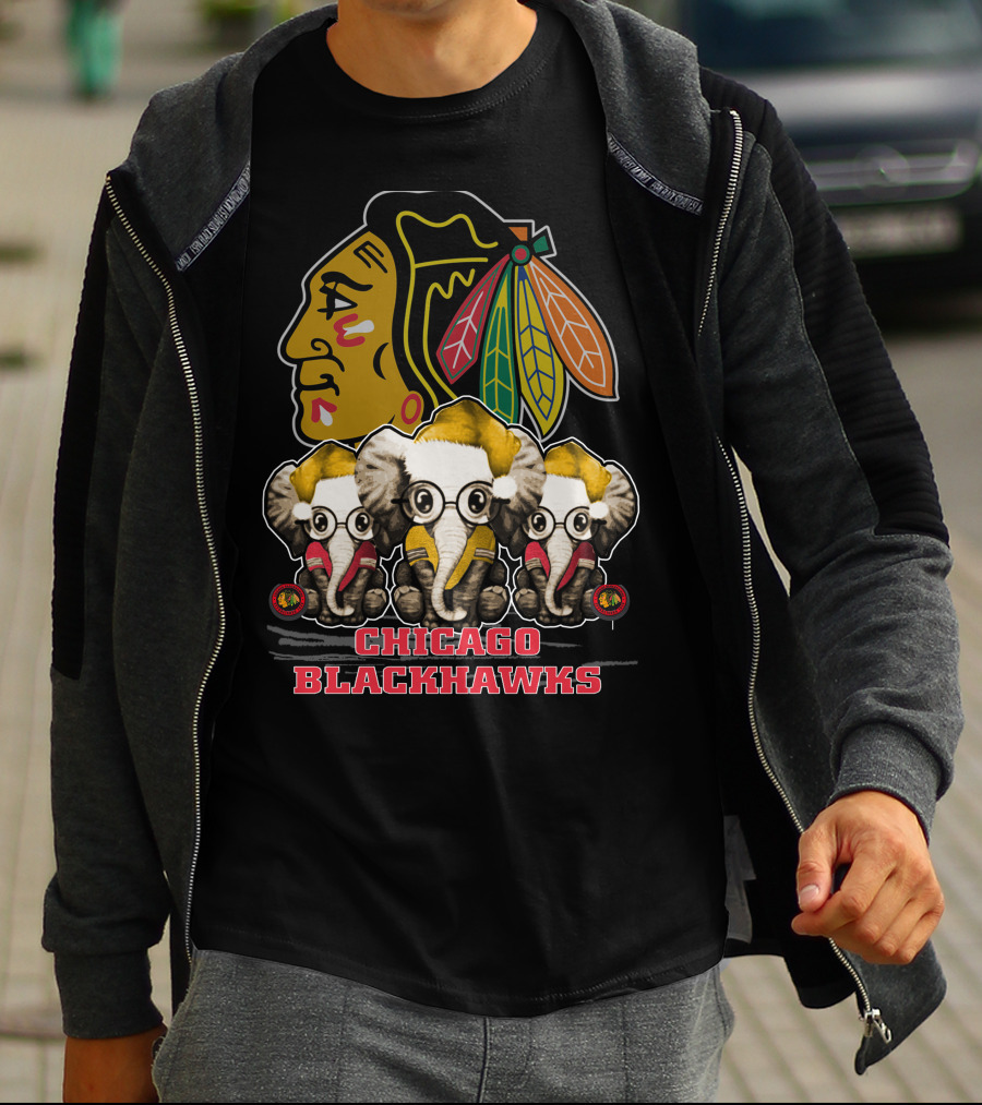 Chicago Blackhawks Xmas Elephant Trio T-Shirt