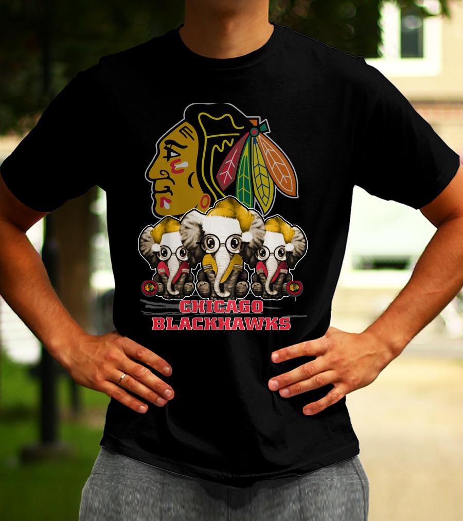Chicago Blackhawks Xmas Elephant Trio T-Shirt