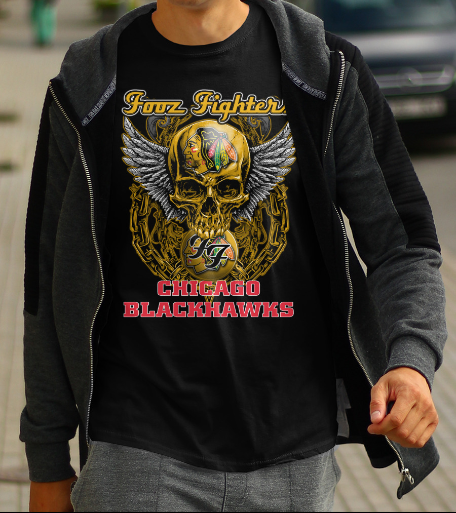 Foo Fighters Chicago Blackhawks Skull Winged T-Shirt